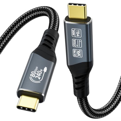 6.6FT 240W USB C Cable, 80Gbps USB4 Data Braided High Speed Cable