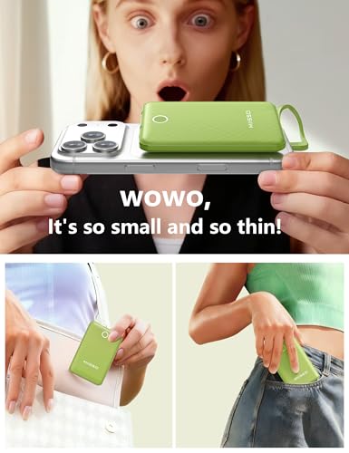 miisso 10000mAh Mini Portable Charger with Built in Cable, Green - color: Green
