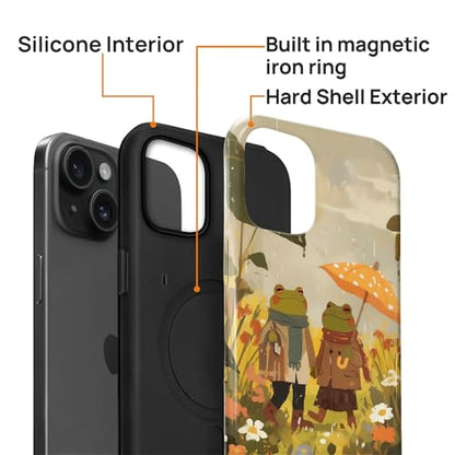 Magnetic for iPhone 15 Case,[Compatible with Magsafe] Dual Layer Protective Heavy Duty Shockproof Rugged Drop Protection Bumper Hybrid Case - Rain Frog and Toad - color: Rain Frog and Toad, size: iPhone 15