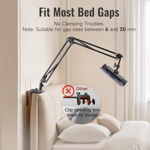 Phone Holder for Bed & Kindle Holder for Bed, Overhead Cell Phone Mount, Adjustable 360° Rotatable Metal Tablet Stand Holder for iPad Pro Air Mini, iPhone17/16, Kindle Other 5-12.9 Inch Devices
