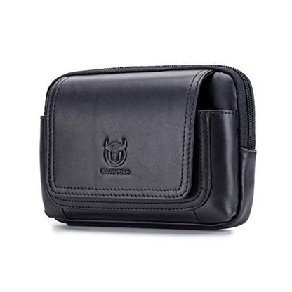 Leather Phone Belt Bag Holster Pouch for Men Loop Flip Coin Purse Case Cell Phone Waist Pack Pouch Case - color: #01black