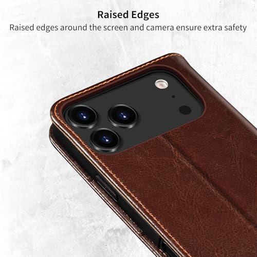 Belemay Leather Wallet Case Compatible with iPhone 17 Pro Max, Premium Cowhide Leather Two-Tone Effect, RFID Blocking Card Holders, Shockproof TPU Shell, Kickstand, Protective Flip Cover, 6.9", Brown - color: Brown, size: iPhone 17 Pro Max
