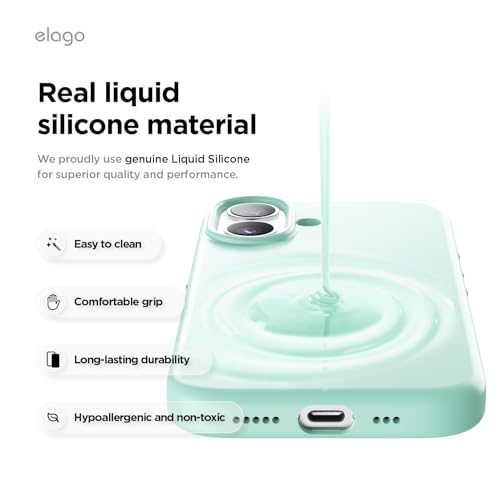 elago Premium Magnetic Silicone Case for iPhone 17 | Compatible with MagSafe, Liquid Silicone Material, Protection, Shockproof, Slim Phone (Aqua Sky) - color: Aqua Sky, size: iPhone 17