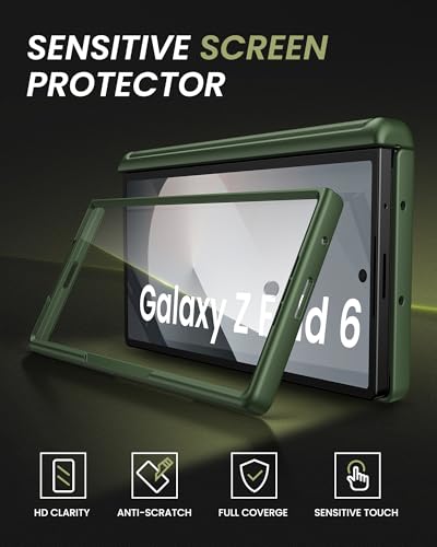 for Samsung Galaxy Z Fold 6 Case with Card Holder, Green - color: Green