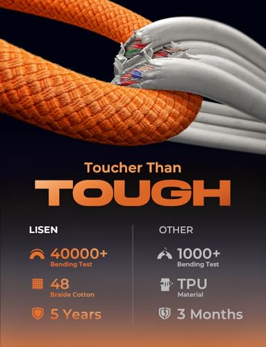 LISEN USB C to USB C Cable, 240W Fast Charging Cable (3.3FT+3.3FT) - color: Orange, size: 3.3FT+3.3FT