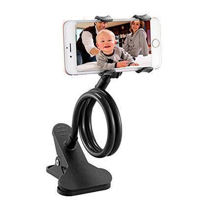 ITART Plastic Flexible Long Arms Gooseneck Clip Clamp Stand Universal Cell Phone Holder - Black - color: Black