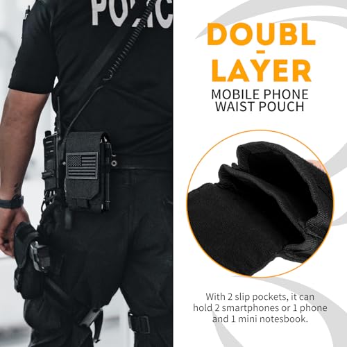 Dual Tactical Phone Pouch Molle Phone Holster Double Capacity Holder Universal Utility EDC Pouch for iPhone 17 Pro Max/17 Pro/16 Pro Max/16 Pro/15 Pro Max/15 - color: Black