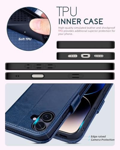 OCASE for iPhone 16 Wallet Case, PU Leather Crossbody Phone Case with Removable Shoulder Strap, Kickstand, RFID Blocking Card Slots, Flip Folio Phone Cover 6.1 Inch 2024, Blue - color: Blue, size: iPhone 16