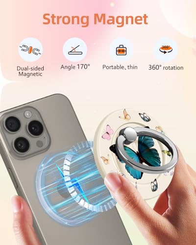 Lotadilo Magnetic Phone Ring Holder, Cute Phone Grip Stand, Butterfly - color: Butterfly