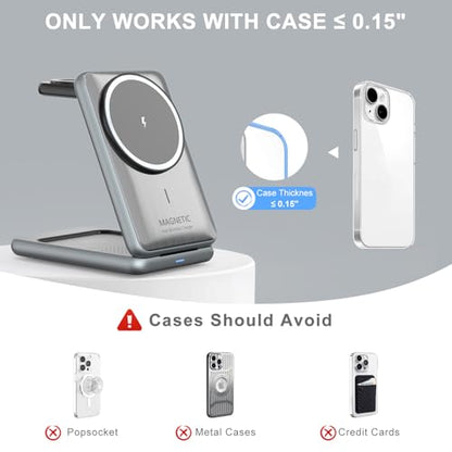 Wireless Charger Charging Station for iPhone: Xpencifan Travel 3-in-1 Charger Stand Multiple Devices for Apple Watch Ultra SE 9 8 7 6 5 4 3 2 - iPhone 16e 16 15 14 Pro Max 13 12 11 - AirPods Pro 4 3 2