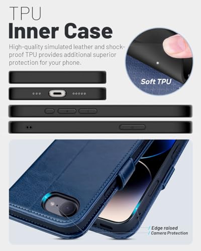 OCASE for iPhone 17e/iPhone 16e Wallet Case, Card Holder, Blue | RFID Blocking, Kickstand, Magnetic Closure, PU Leather Flip Folio, Shockproof TPU Shell, Protective Phone Cover (6.1") - color: Blue