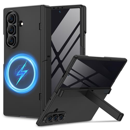 Caka Magnetic for Samsung Galaxy Z Fold 6 Case with Hidden Kickstand Black - color: Black