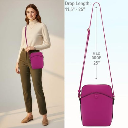 Small Crossbody Bag with Gold Hardware, Mini Shoulder Purse with Adjustable Strap - color: Fushia