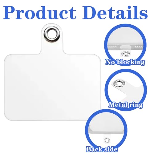50 PCS Phone Lanyard Tabs, Universal Phone Tether Tabs, Clear Tether Tab for Cell Phone, Pvc Transparent Lanyard Patches Compatible with iPhone Case Smartphone Case, Non Adhesive