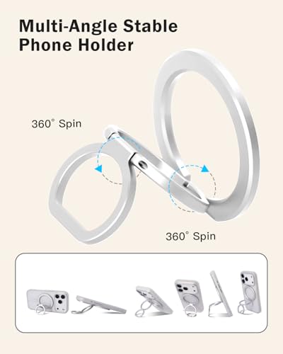 Phone Ring Holder for MagSafe,360°Rotation Magnetic Phone Grip Ultra-Thin & Lightweight Kickstand for iPhone 17/16/15/14/13/12 Series Silver - color: Silver