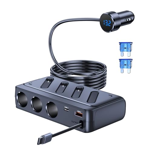 LIHAN Cigarette Lighter Splitter with Retractable Type-C Cable, PD45W+QC - size: C29