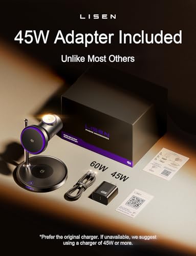 LISEN Qi2.2 25W 3-in-1 Charging Station for iPhone Device, Magsafe Charger Stand with Smart Cooling Fan, 25W Magsafe Wireless Charger for iPhone 18/17/16/15/14/13/12, Apple Watch, AirPods with Adapter