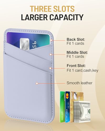 Senose Cell Phone Wallet, Leather Credit Card Holder for Phone Case | 3 Pockets Sticky Wallet Back of phone, Phone Card Holder Stick On Compatible for iPhone, Android, Samsung-White Purple - color: Wihte Purple