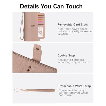 GAEKEAO Womens Wallet RFID Blocking Large Capacity Vegan Leather Card Holder Wristlet Clutch with 32 Card Slots 4 ID Windows - color: X04-Pink