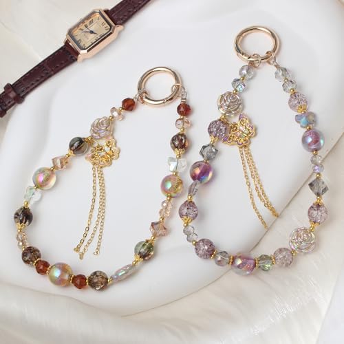 Beaded Phone Wrist Strap, Crystal Key chain Wristlet, Cute Purse Bag Charms - style: Style5