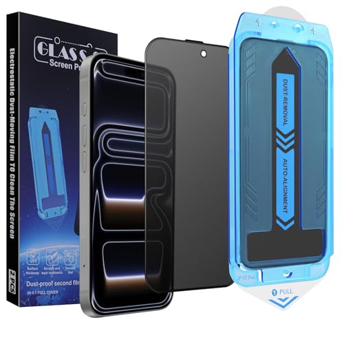 2-Pack Privacy Screen Protector for iPhone 17 Pro Max 6.9-inch, 9H Tempered Glass, Full Coverage, Anti-Fingerprint, Auto Dust-Elimination, No Bubble, Easy Installation - size: for iPhone 17 Pro Max