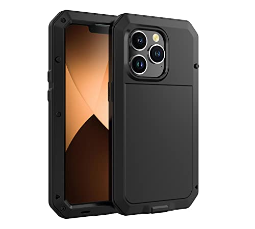 for iPhone 13 Pro Max Case,360 Full Body Protective Cover Heavy Duty Shockproof Tough Armour Aluminum Metal Case with Silicone Built-in Screen Protector for iPhone 13 Pro Max 6.7" - Black - color: Black
