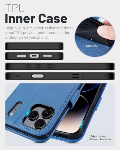 OCASE Compatible with iPhone 17 Pro Wallet Case, PU Leather Flip Folio Case with Card Holders RFID Blocking Kickstand [Shockproof TPU Inner Shell] Phone Cover 6.3 Inch 2025, Light Blue - color: Light Blue
