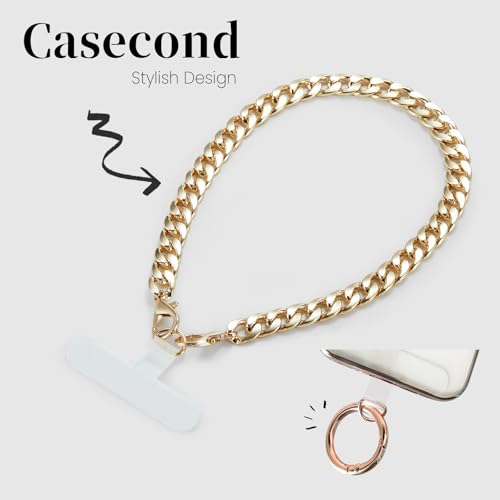 2 Pcs Phone Wrist Strap Lanyard Metal Chain Detachable Adjustable Phone Grip Wristlet Bracelet with 3 Patches Tether Universal for iPhone 16 Pro Max 15 14 Samsung Charms Gold - color: S-Gold Set