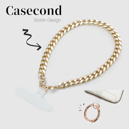 2 Pcs Phone Wrist Strap Lanyard Metal Chain Detachable Adjustable Phone Grip Wristlet Bracelet with 3 Patches Tether Universal for iPhone 16 Pro Max 15 14 Samsung Charms Gold - color: S-Gold Set