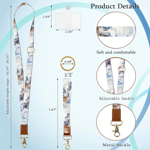 Phone Lanyard Wrist Strap Crossbody Adjustable, Cell Phone Lanyard for Around The Neck Shoulder Wristlet Strap - color: Blue Grey Marble