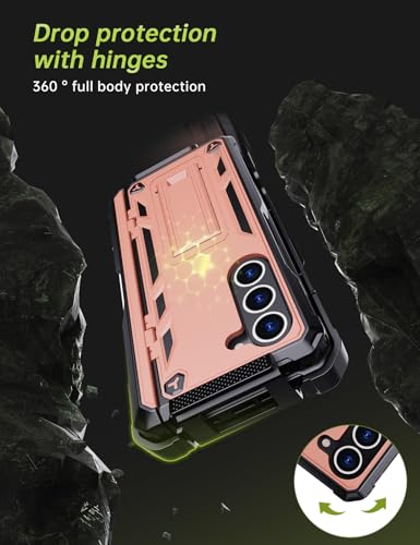 KJSK for Samsung Galaxy Z Fold 5 Case,with S Pen Holder+Belt Clip Holster+Built-in Kickstand+Hinge Protection,Heavy Duty Military Grade Drop Proof Case for Galaxy Z Fold 5(Rose Gold) - color: Rose Gold