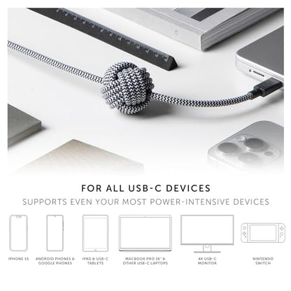 Native Union Anchor Cable 240W – 10ft Reinforced Braided USB-C to USB-C Power Delivery 3.1 Charging Cable with Weighted Knot – for iPhone 17 Pro Max/17e, MacBook Pro 14"/16" M5, Air M5, Neo (Zebra) - color: Zebra