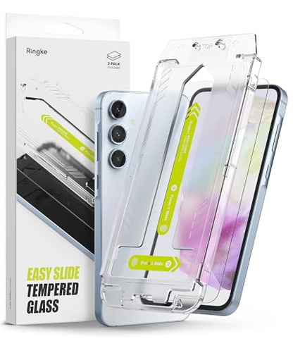 Ringke for Samsung Galaxy A35 5G Screen Protector [Easy Slide, 2 Pack] | Easy Installation with Alignment Tool, Case Friendly Premium 9H Hardness Tempered Glass - size: Galaxy A35
