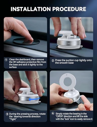 JOYROOM Magsafe Car Mount, Vacuum Car Phone Mount with Strong Magnetic, 360° Metal Strut Suction Cup Phone Mount for iPhone 17 Pro Max/16 15 14 13 12 Series& Android Magsafe Case, White
