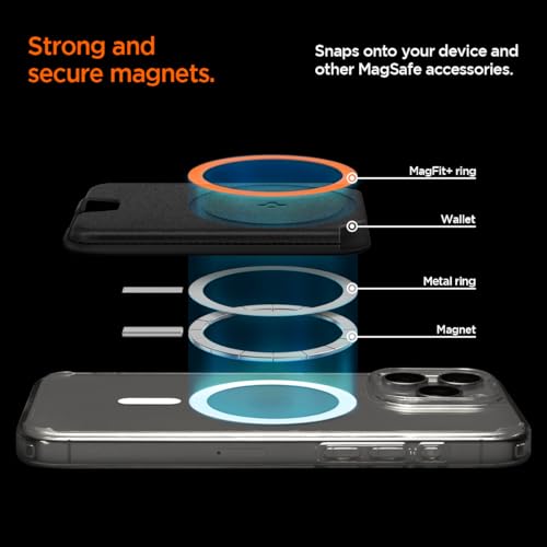 Spigen for MagSafe Wallet, Holds 3 Cards, Strong Magnet, Valentinus MagFit+ - color: PU Black (MagFit+), size: 3-Cards