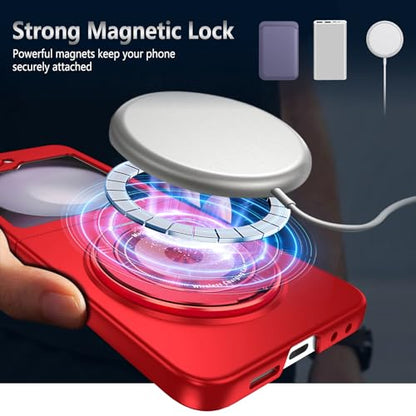 Magnetic Case for Samsung Galaxy Z Flip 6, [Compatible with MagSafe] Military Grade Shockproof Slim fit Samsung Z Flip 6 Phone Case with Magnetic Ring Kickstand, Red - color: Red, size: Samsung Galaxy Z Flip 6