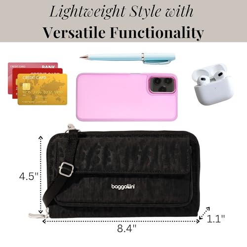 Baggallini Rfid Phone Wallet Crossbody - color: Black Cheetah Emboss