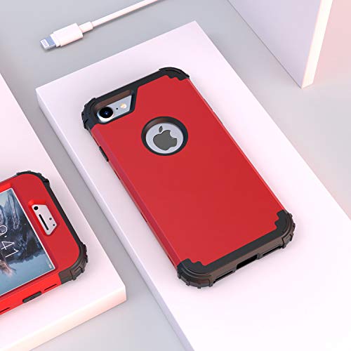 IDweel for iPhone 8 Case with Tempered Glass Screen Protector, for iPhone 7 Case, 3 in 1 Shockproof Slim Hybrid Heavy Duty Hard PC Cover Soft Silicone Bumper Full Body Case, Red - color: Red