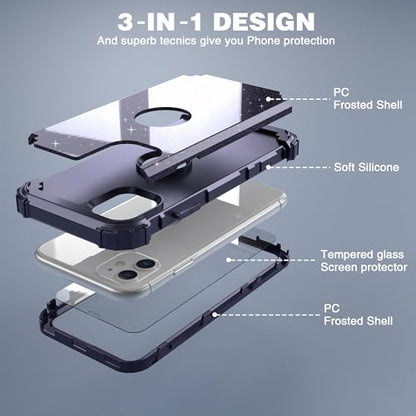 IDweel for iPhone 11 Case with Screen Protector(Tempered Glass), Hybrid 3 in 1 Shockproof Slim Fit Heavy Duty Protection Hard PC Cover Soft Silicone Bumper Full Body Case,Glitter Navy Blue - color: Glitter Navy Blue