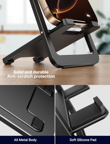 JSAUX Fold-Flat Cell Phone Stand, Adjustable Desk Holder-Black - color: Black, size: 1-PACK