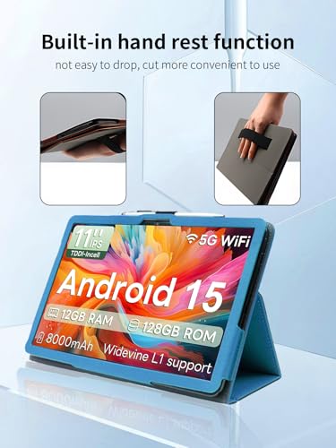 Case for WXUNJA X-C5/TUOHAITIME K10/COLORROOM C5/JIKOCXN C5/aiprotablet C5 Tablet 11 inch,UYRUREL Leather Slim Folding Stand Cover with Hand Strap Magnet for Men Women Full Protection,SkyBlue.