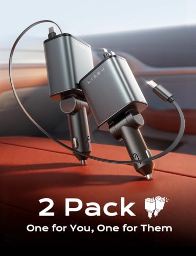 LISEN Retractable Car Charger, 84W Car Adapter USB C Fast Charger, 2 Pack - color: Grey, size: 31.5 Inch（2Pack）