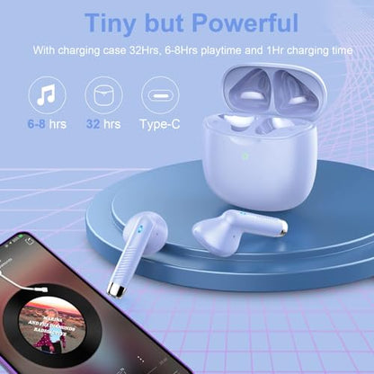 Wireless Earbuds, Bluetooth 5.4 Earbuds Stereo Bass, Bluetooth Headphones - color: Glossy Purple