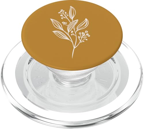 Delicate Boho Botanical Leaves Motif Mustard Yellow PopSockets PopGrip for MagSafe - style: Magnetic PopGrip