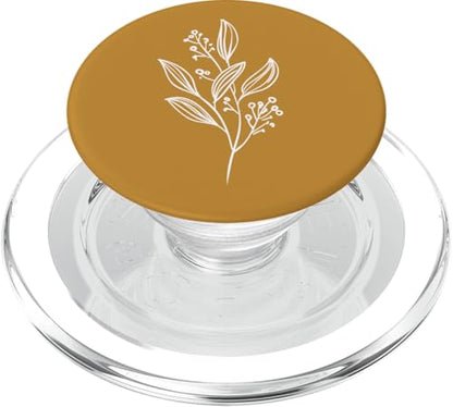 Delicate Boho Botanical Leaves Motif Mustard Yellow PopSockets PopGrip for MagSafe - style: Magnetic PopGrip