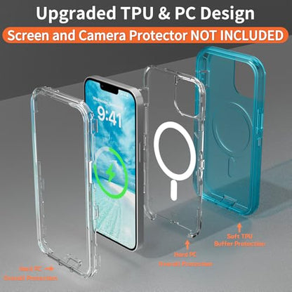 Follaroma Magnetic for iPhone 14 Plus Case,Heavy Duty Phone Cases,Blue,6.7" | Compatible with MagSafe, Heavy Duty Shock proof Protection, Military-Grade Anti-Drop, Dual Layer Transparent Protective Cover - color: Blue, size: iPhone 14 Plus 6.7''
