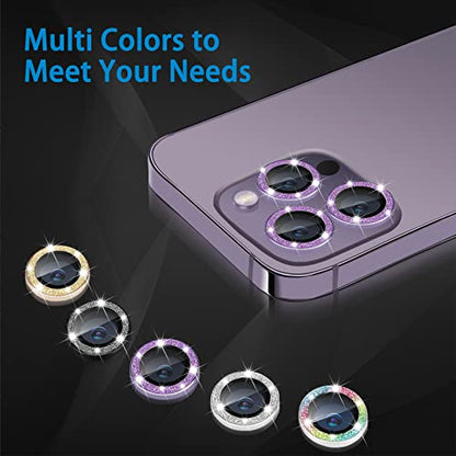 Compatible with iPhone 14 Pro & 14 Pro Max Camera Lens Protector, Bling Glitter Diamond Lens Cover 9H Tempered Glass Camera Cover Anti Scratch Shockproof Screen Protector Individual Lens Ring - 3PCS Glitter Black - color: Glitter Black