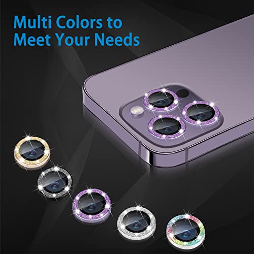 for iPhone 15 Pro & iPhone 15 Pro Max Camera Lens Protector, Bling Glitter Diamond Lens Cover 9H Tempered Glass Camera Cover Anti Scratch Shockproof Screen Protector- 3PCS Glitter Black - color: Black Glitter