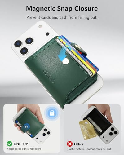 ONETOP for MagSafe Wallet,Magnetic Phone Wallet with 5 Card Slots,Green | 1-12 Cards/Cash Holder for iPhone 17/16/15/14/13/12 Series,Detachable Wallet Stick-On Back,PU Leather RFID Blocking Kickstand - color: Green