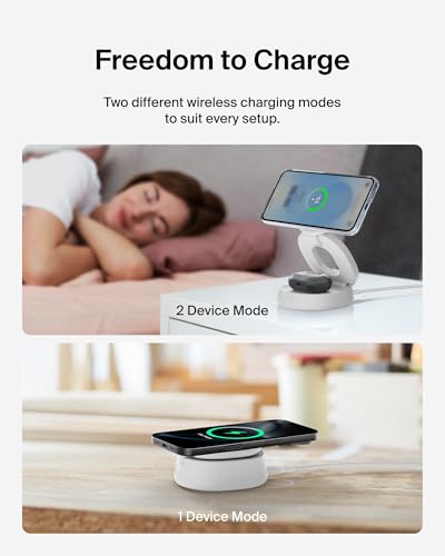 Belkin Qi2 15W Wireless Fast Charging Station, 2 in 1 iPhone Charger - color: White, style: 2 in 1